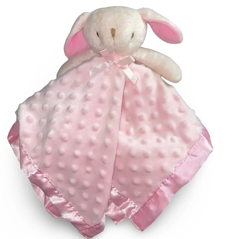 Pro Goleem Pink Bunny Rabbit Baby Lovey Security Blanket Minky Dot Satin Trim